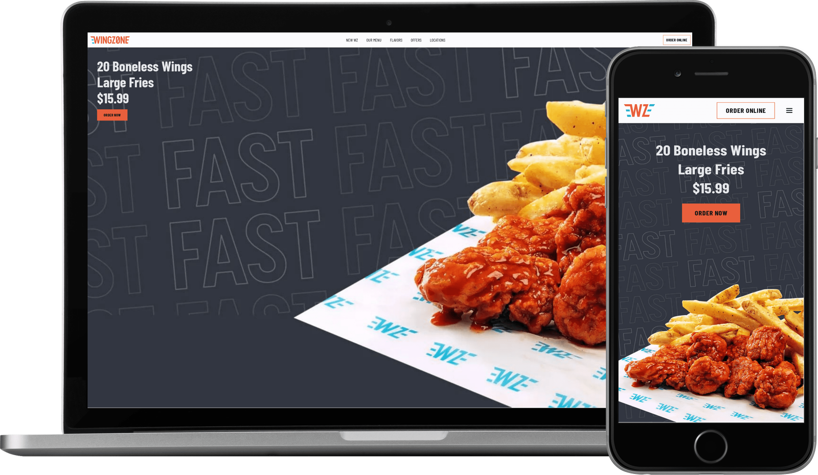 WingZone Houston website on a laptop and a phone